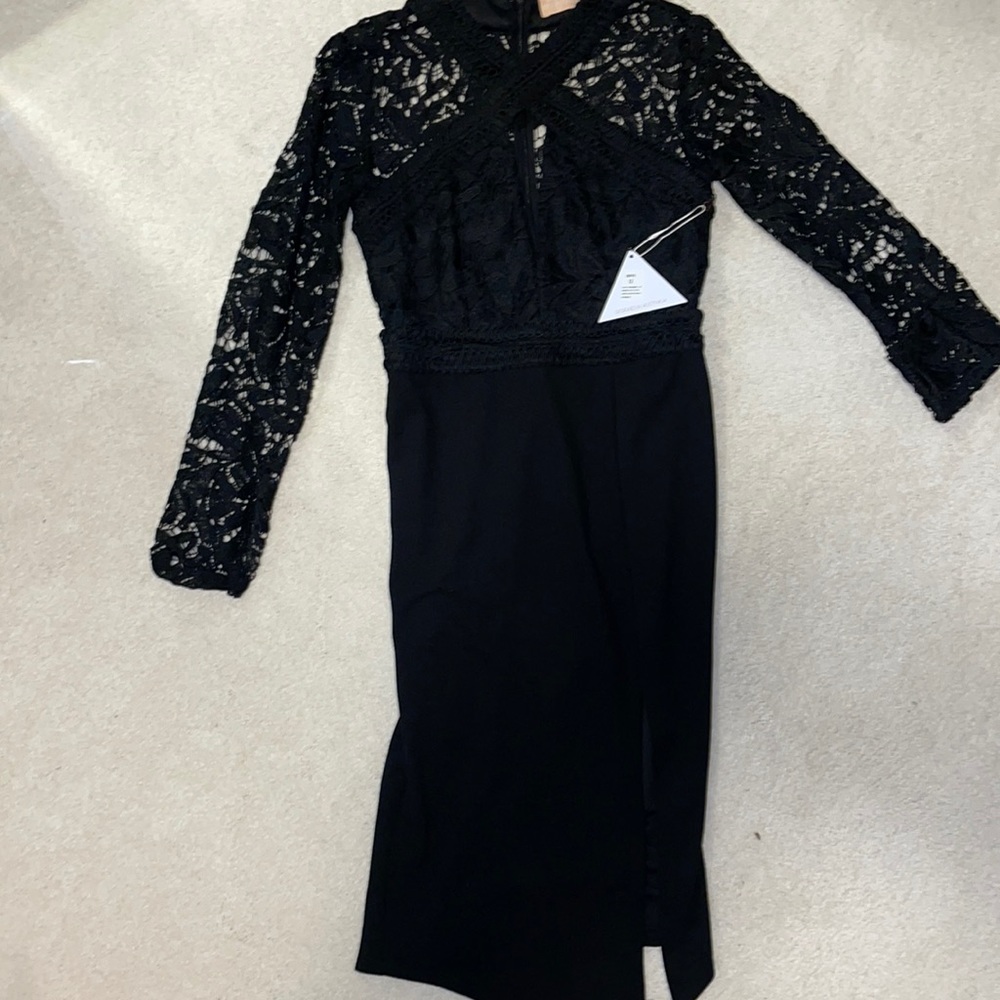 NWT black lace midi pencil dress